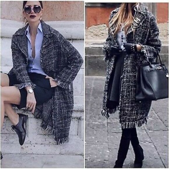 Zara boucle tweed frayed edge coat - Picture 1 of 15